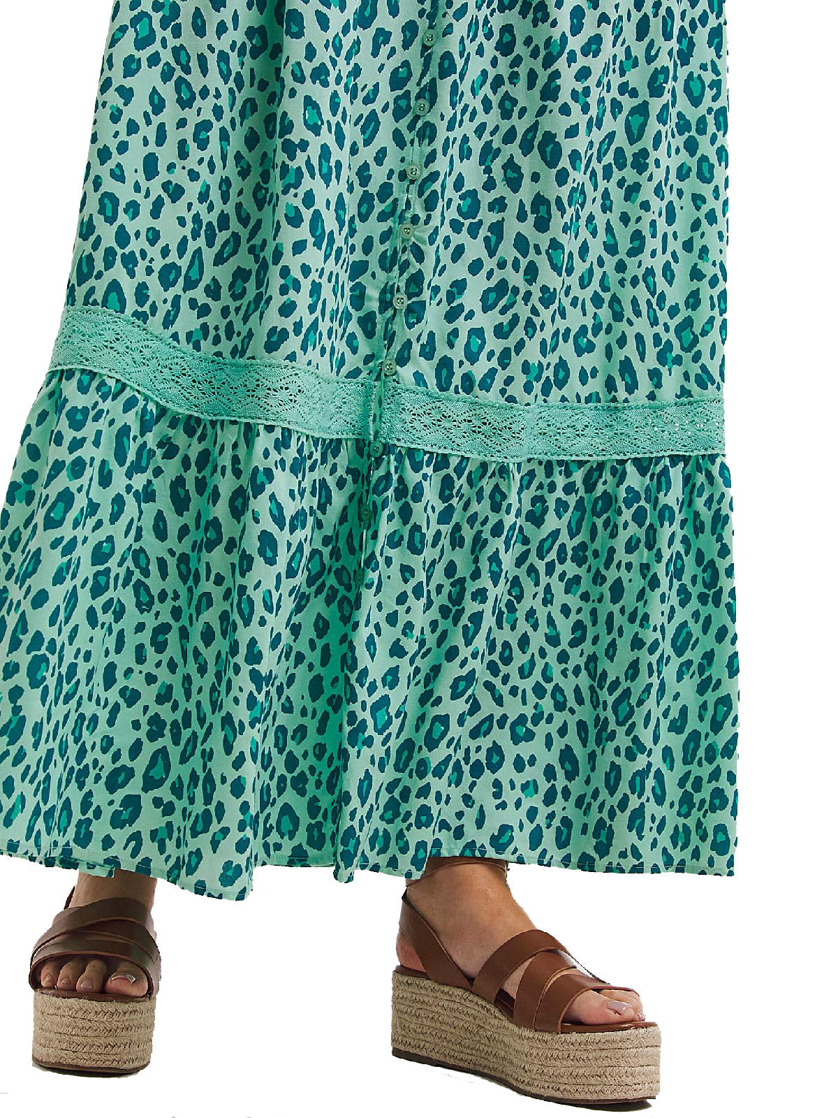 Leopard Print Lace Maxi Dress with Fringes