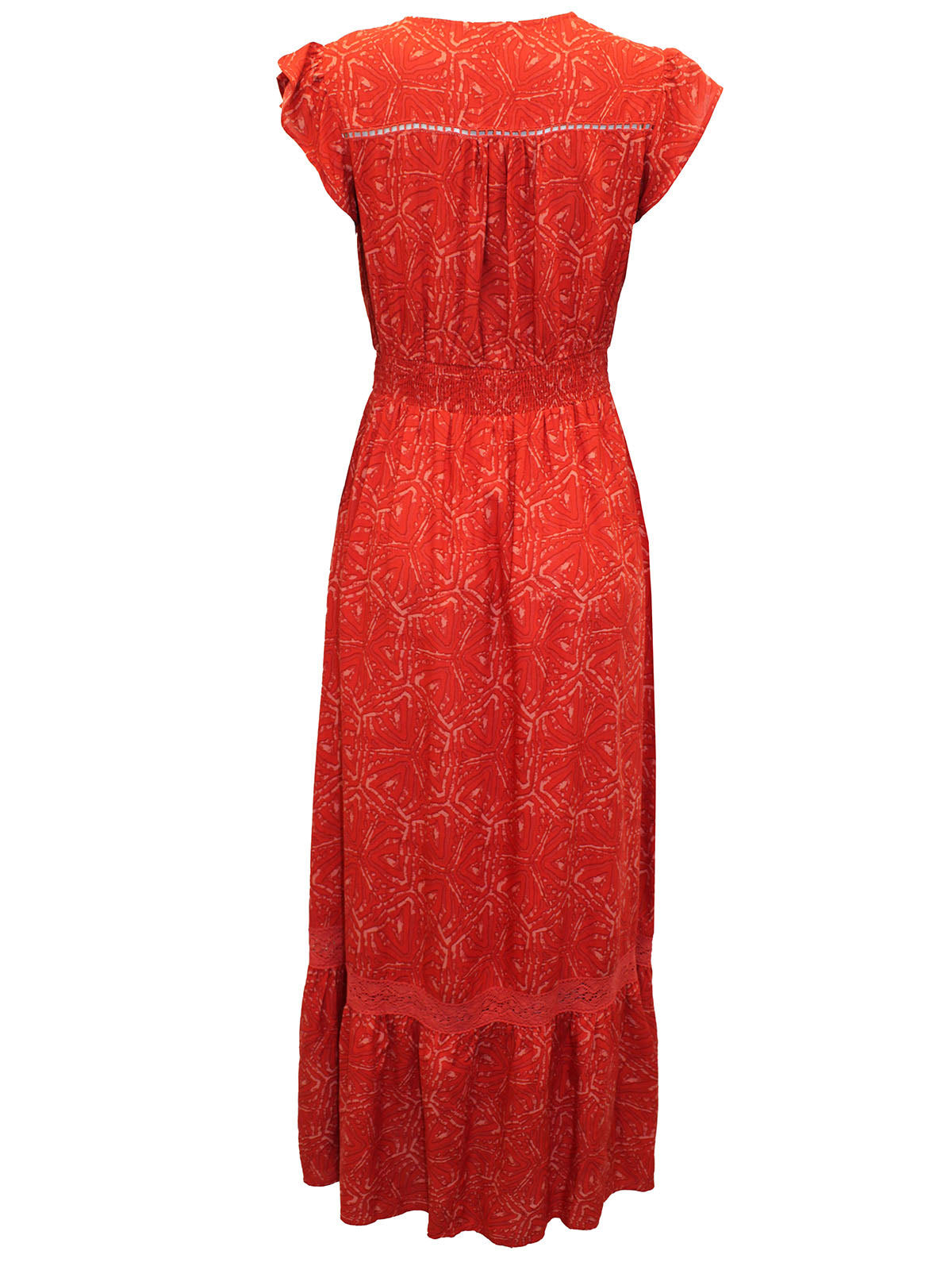 Red Printed Lace Maxi Dress with Fringes