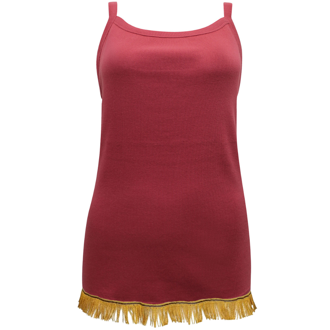 Women's Pure Cotton Ribbed Strappy Vest Top with Fringes