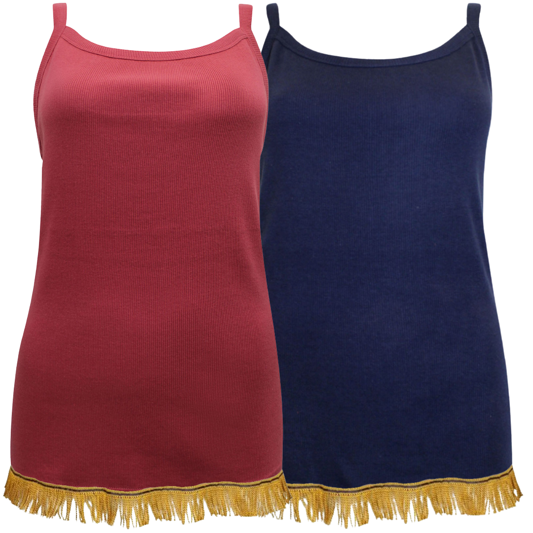Women's Pure Cotton Ribbed Strappy Vest Top with Fringes