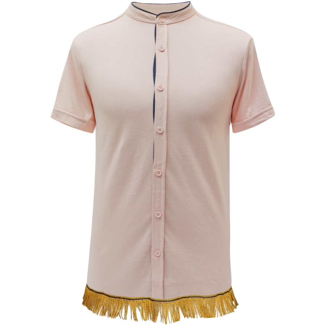 Men's Mandarin Collar Button Through Shirt with Fringes