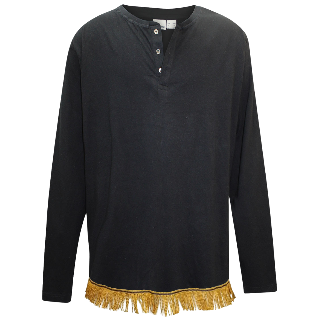 Men's Pure Cotton Henley Long Sleeve T-Shirt with Fringes