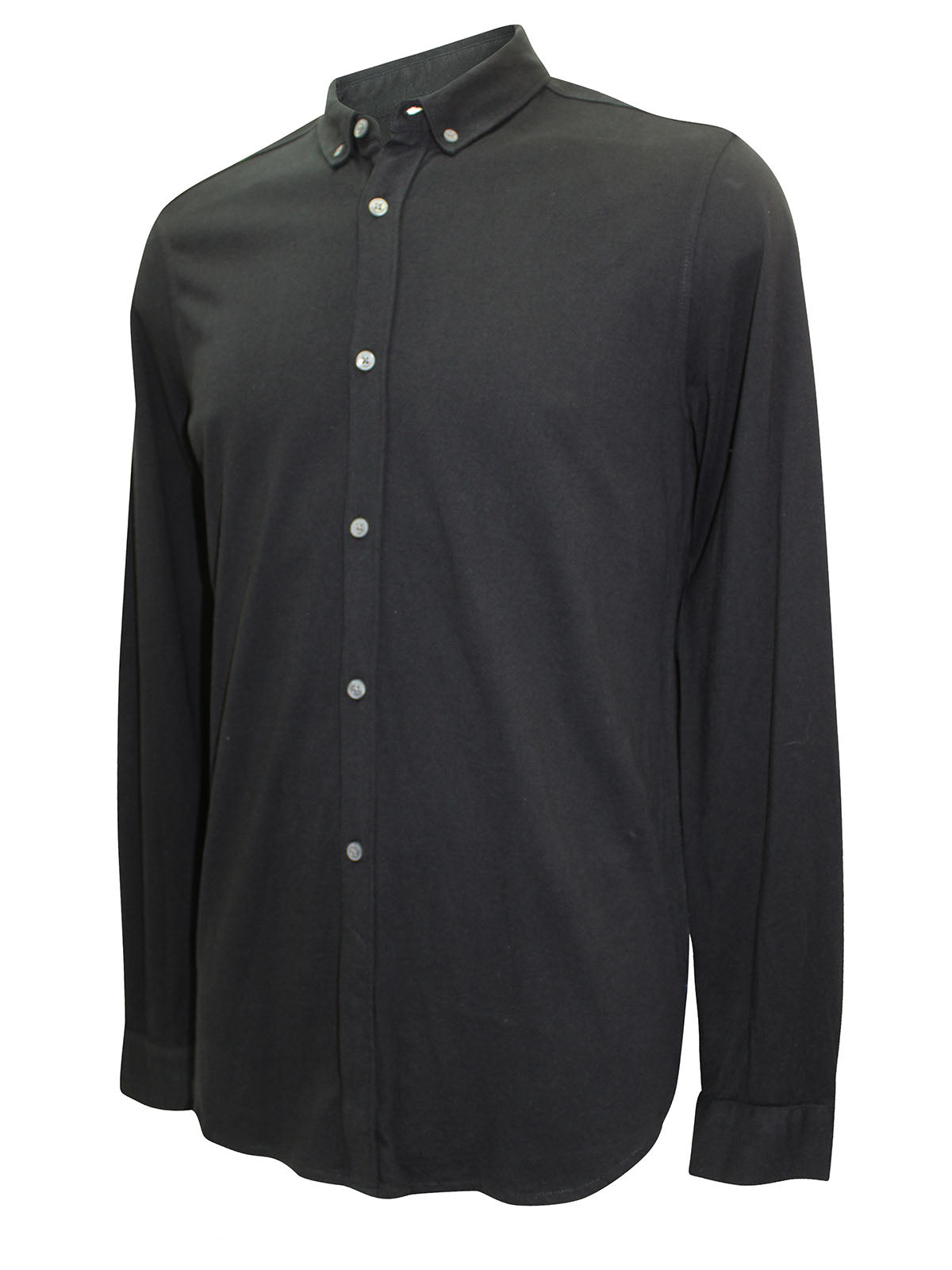 Men's Black Pure Cotton Button Down Collar Shirt with Fringes