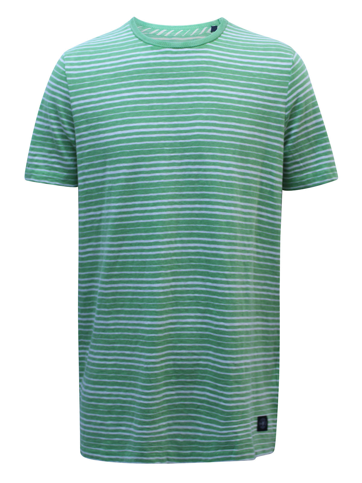 Men's Green Pure Cotton Herringbone Trim T-Shirt with Fringes