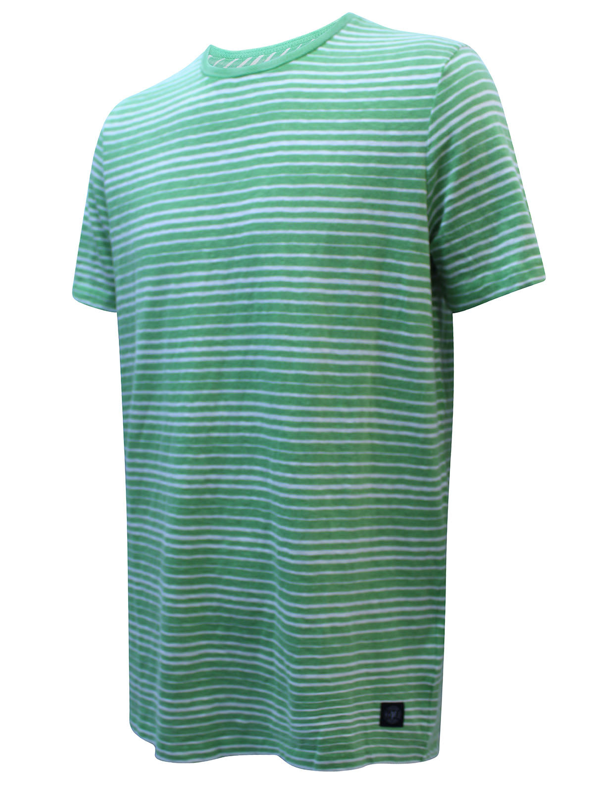 Men's Green Pure Cotton Herringbone Trim T-Shirt with Fringes