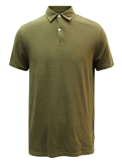 Men's Olive Organic Cotton Textured Stripe Polo with Gold Fringes
