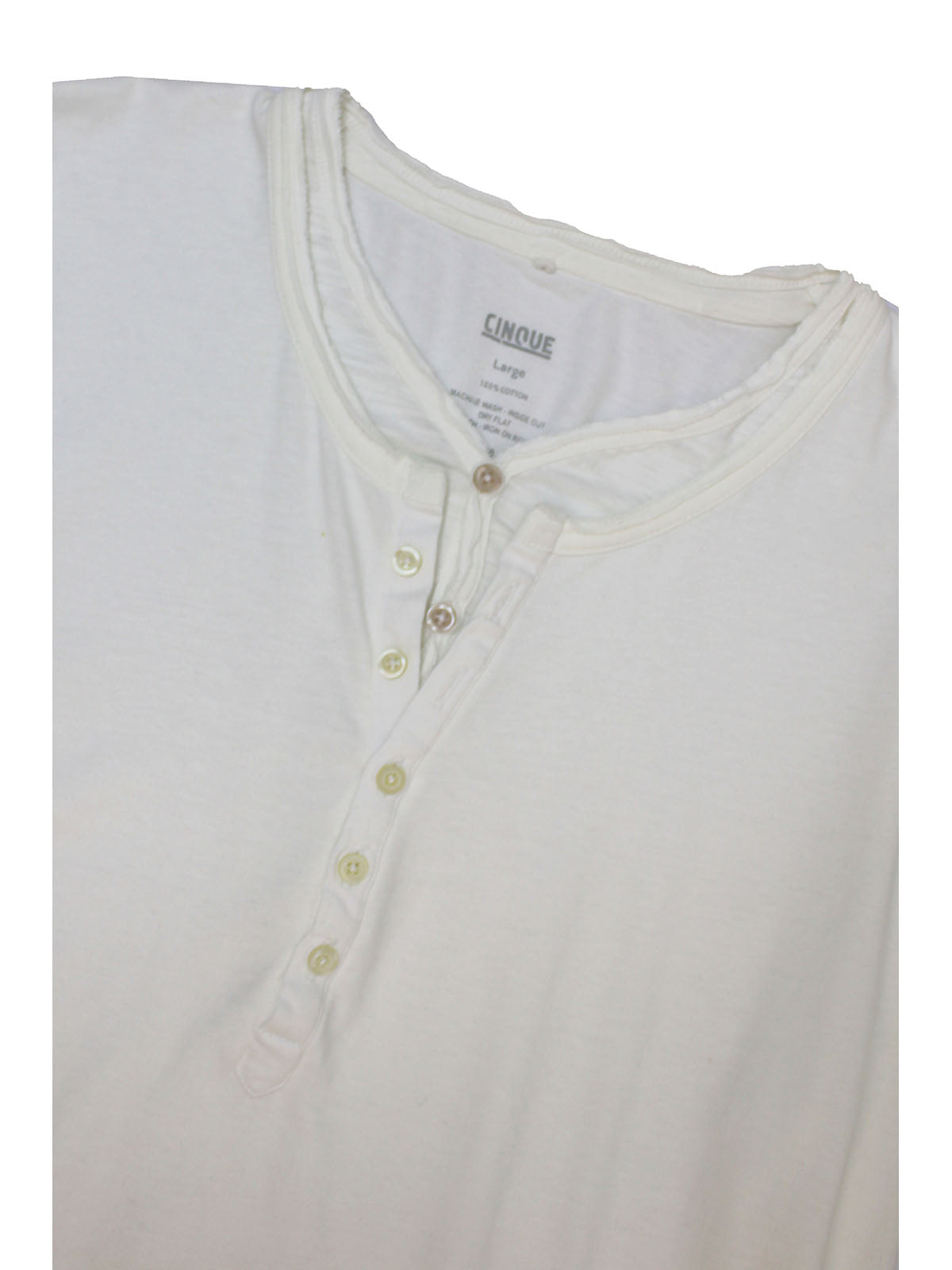 Men's White Pure Cotton Mock Insert Henley Top with Fringes