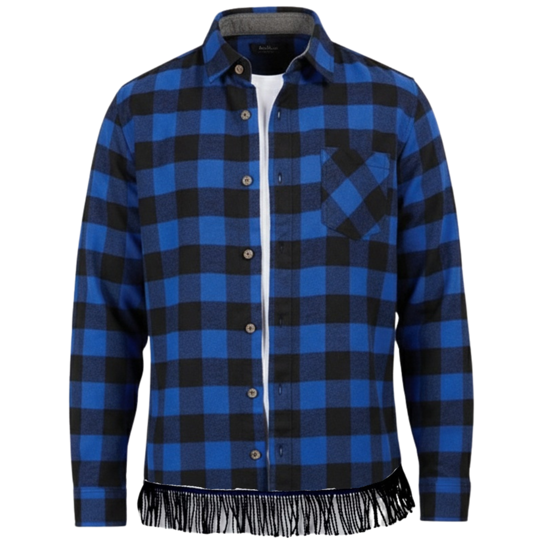 Men's Checked Front Pocket Shirt with Fringes