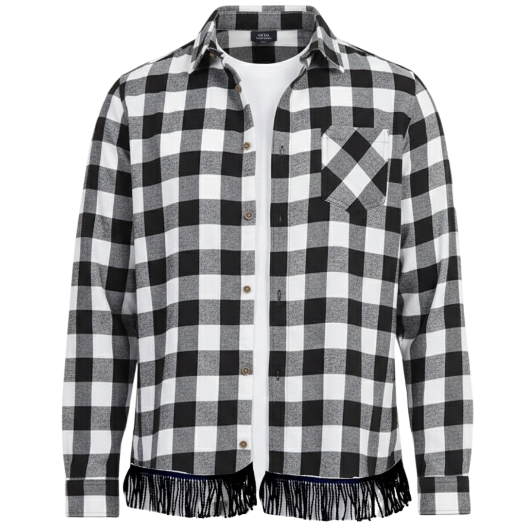 Men's Checked Front Pocket Shirt with Fringes