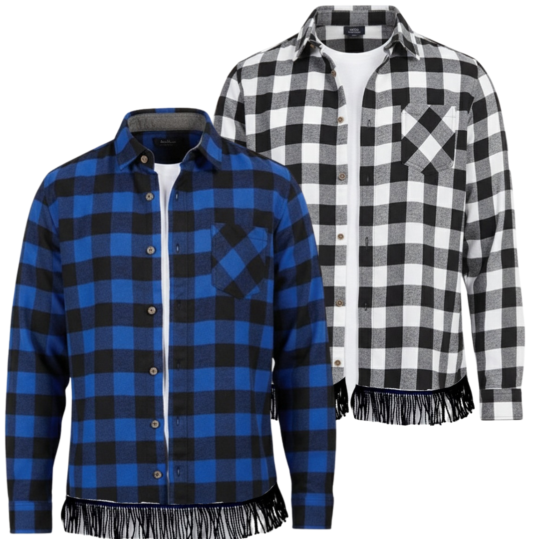 Men's Checked Front Pocket Shirt with Fringes