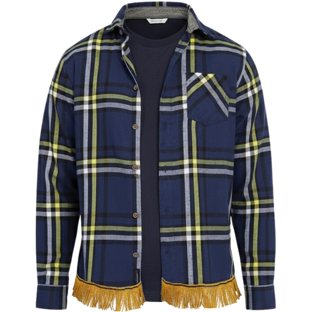 Men's Checked Long Sleeve Shirt with Fringes