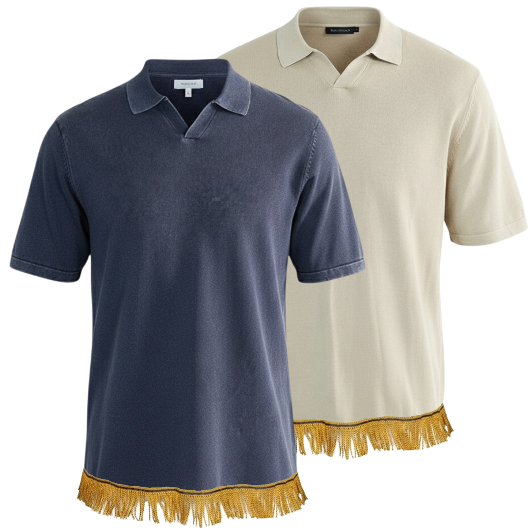 Men's Knitted Polo Shirt with Fringes