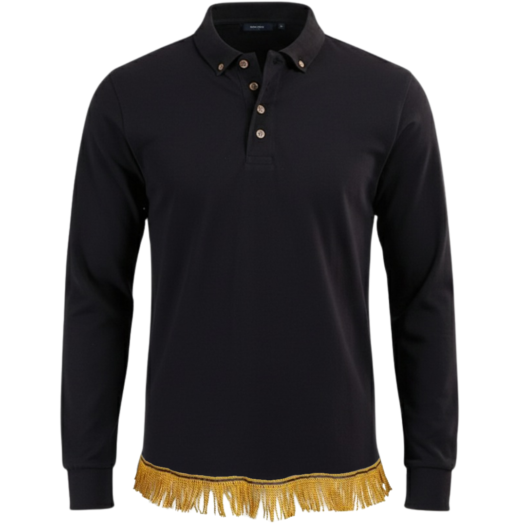 Men's Long Sleeve Polo Shirt with Fringes
