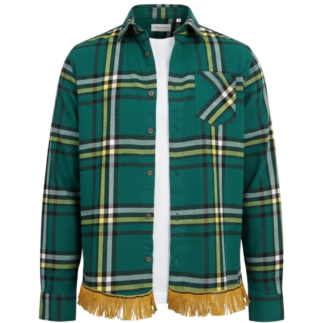 Men's Checked Long Sleeve Shirt with Fringes