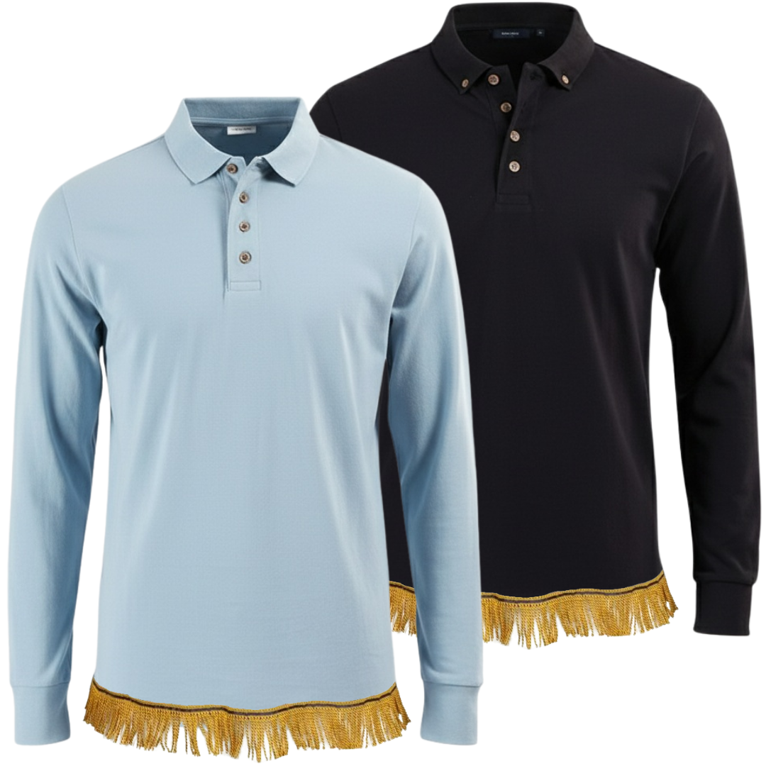 Men's Long Sleeve Polo Shirt with Fringes