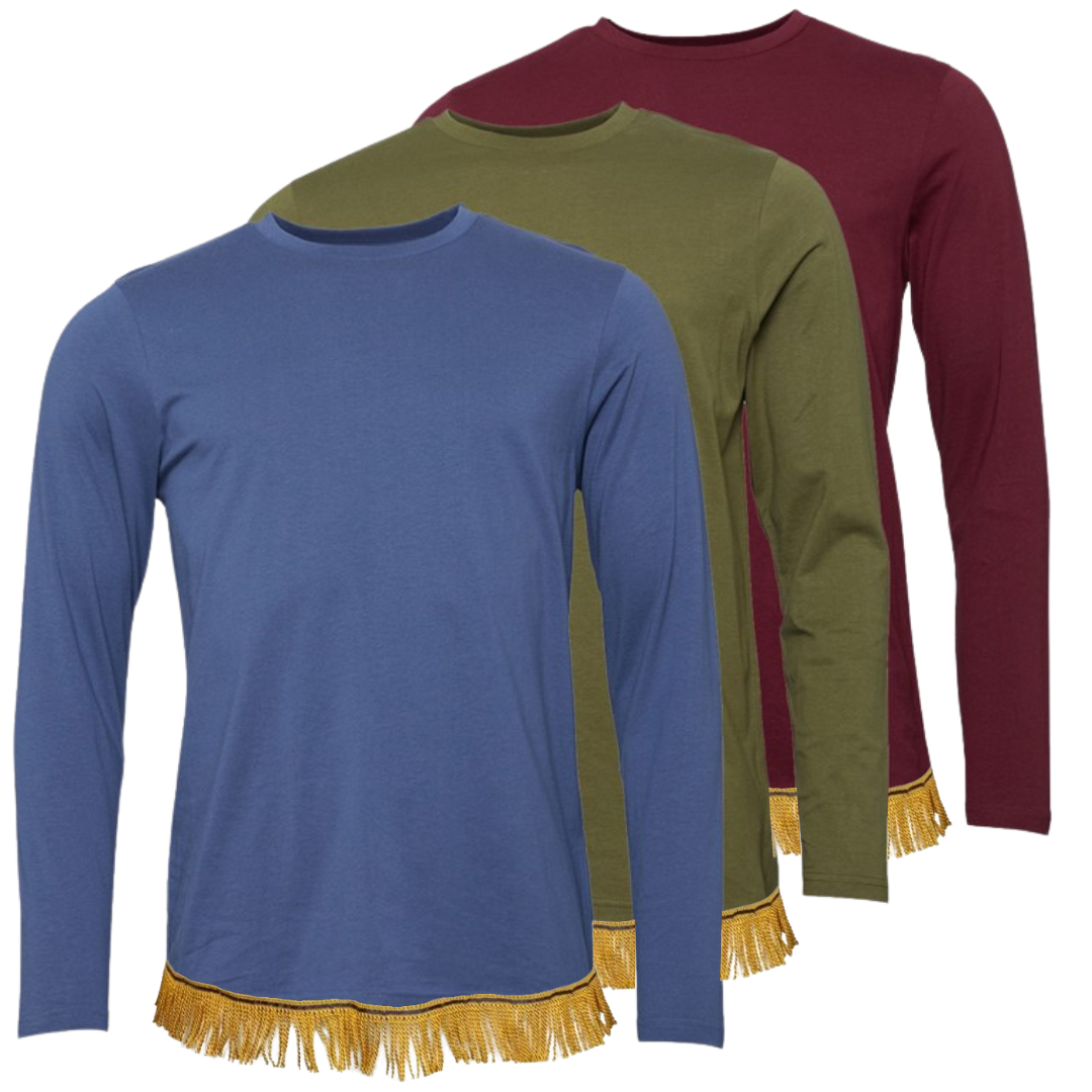 Men's Ribbed Crew-Neck Long Sleeve Bundle with Fringes (3 Pack)