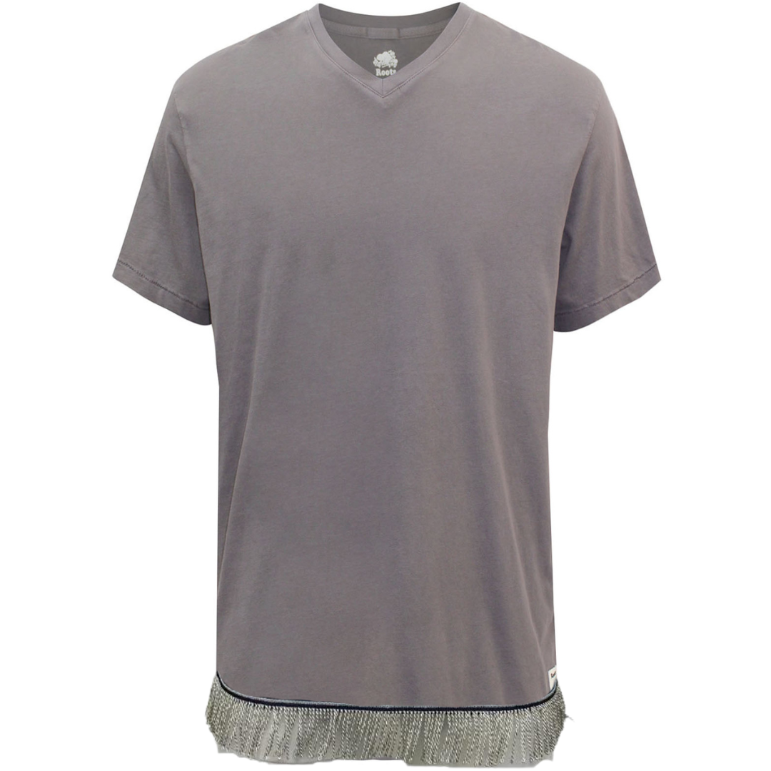 Men's Pure Cotton V-Neck T-Shirt with Silver Fringes