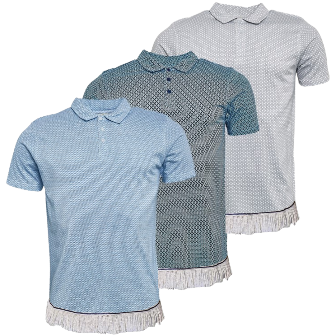 Men's Geo Print Polo Shirts Bundle with Fringes (3 Pack)