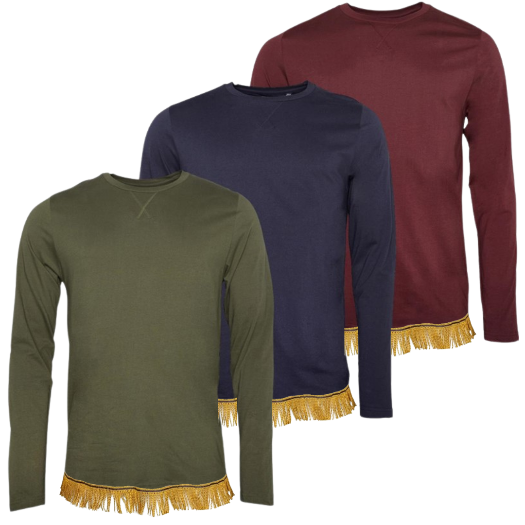 Men's Long Sleeve Bundle with Fringes (3 Pack) (Navy/Khaki/Burgundy)