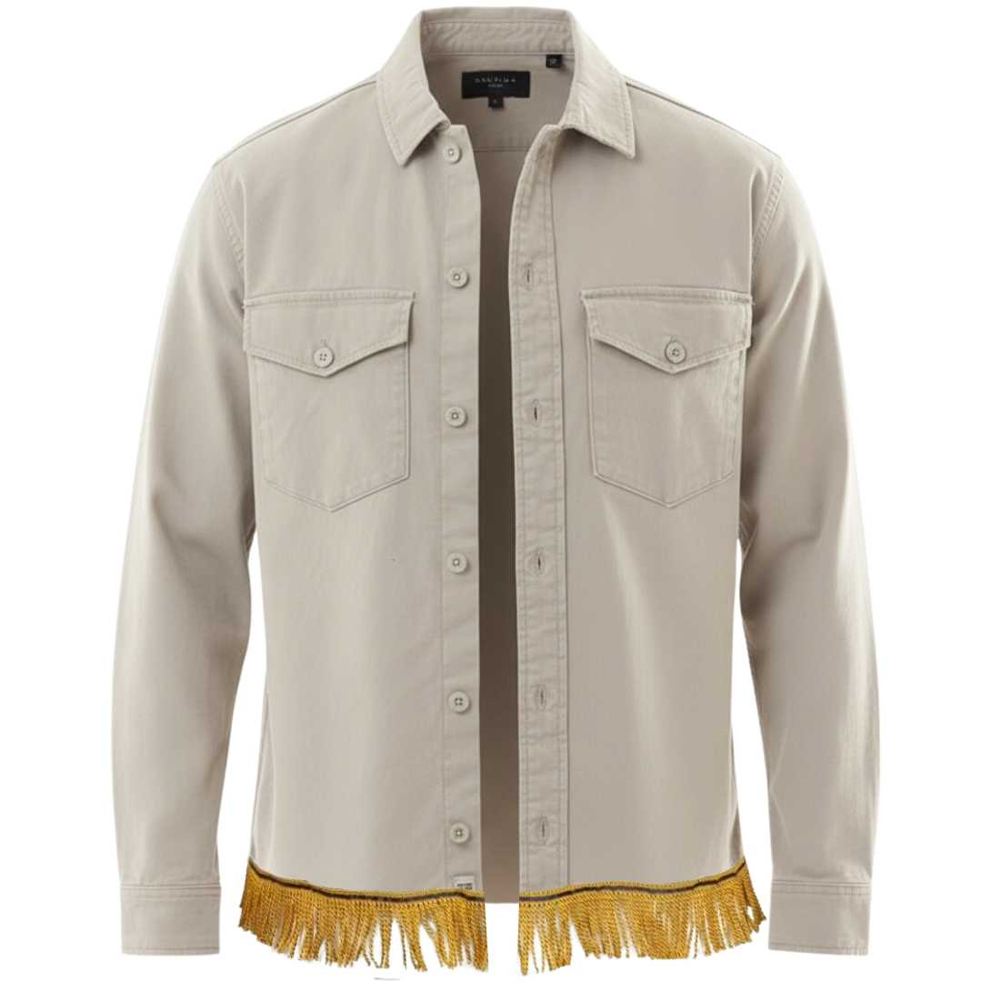 Men's Long Sleeve Overshirt with Fringes