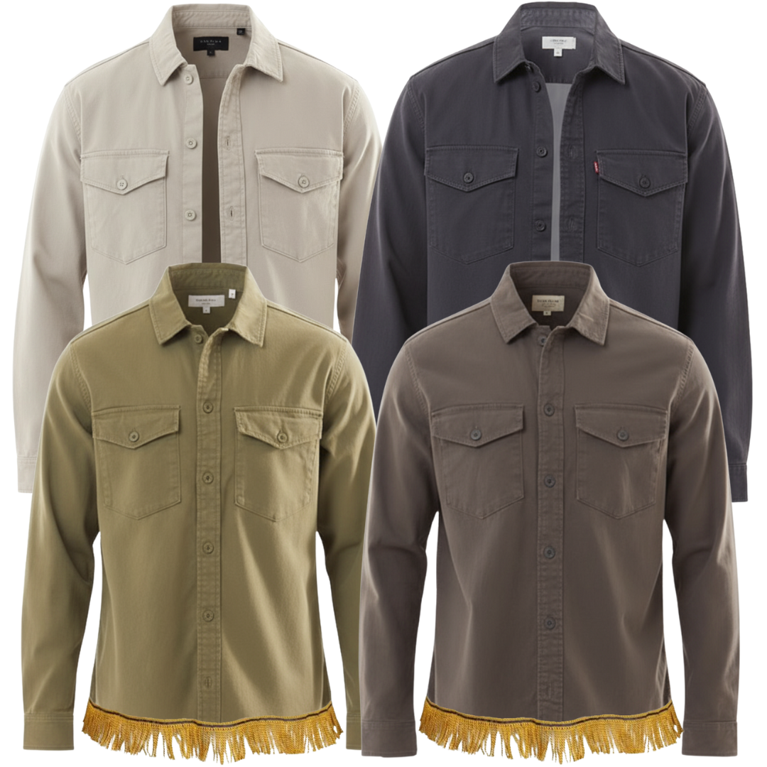 Men's Long Sleeve Overshirt with Fringes