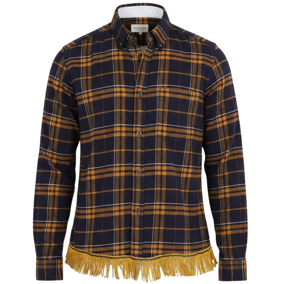 Men's Multi Flannel Long Sleeve Shirt with Fringes