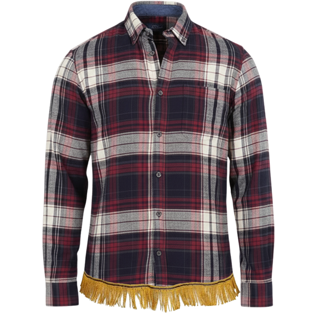 Men's Multi Flannel Long Sleeve Shirt with Fringes