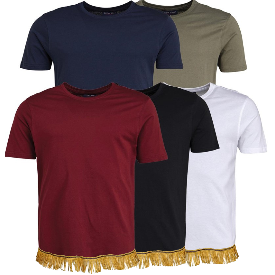 Men's Ribbed-Neck Fringed T-Shirts Bundle (5 Pack)