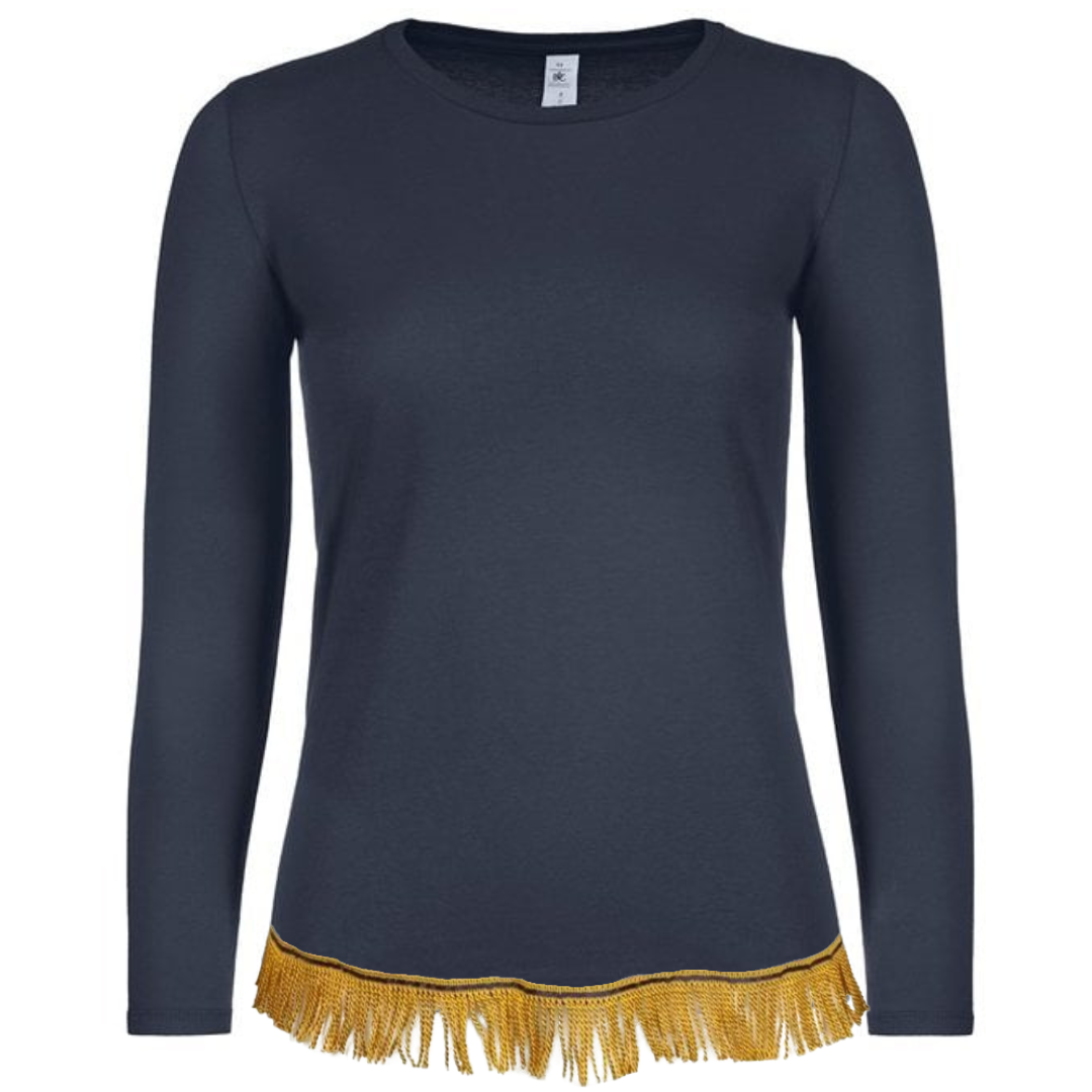 Women's Plain Long Sleeve Fringed T-Shirt