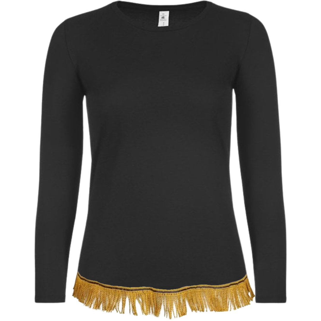 Women's Plain Long Sleeve Fringed T-Shirt