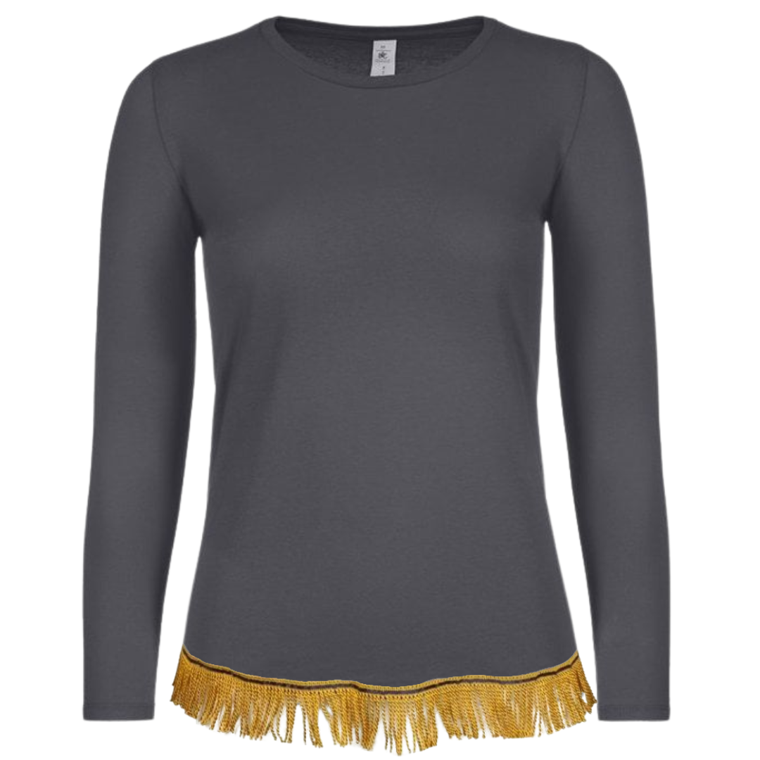 Women's Plain Long Sleeve Fringed T-Shirt