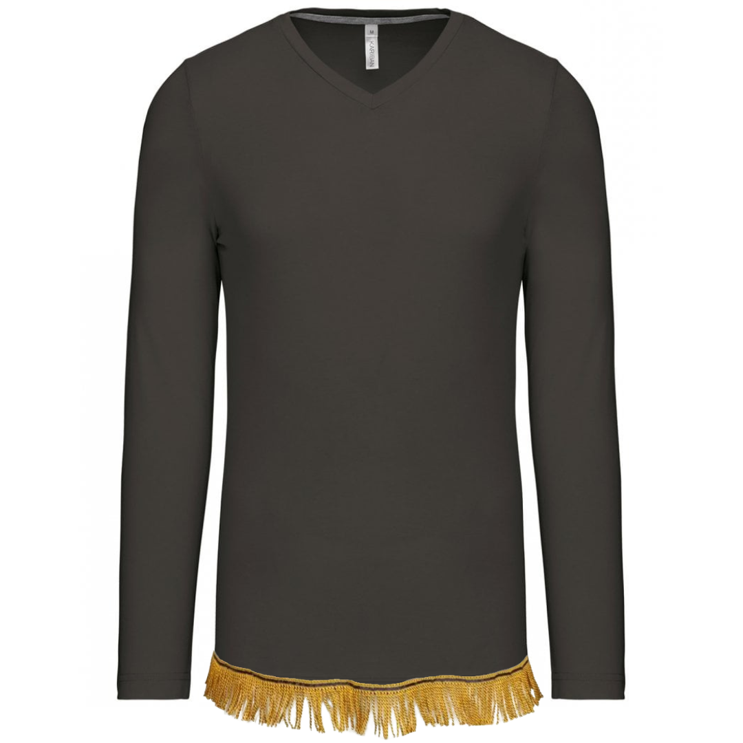 Men's Long Sleeved Fringed V-Neck