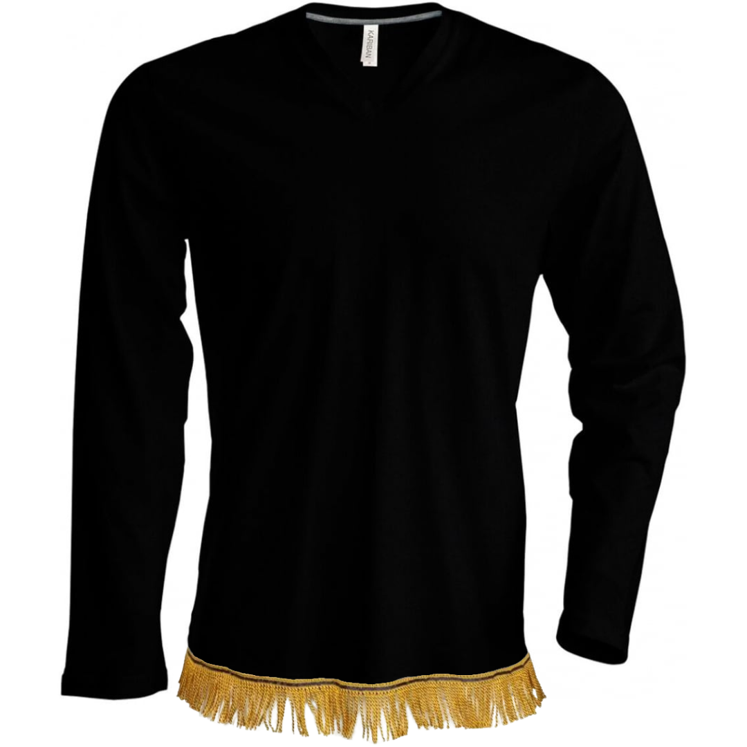 Men's Long Sleeved Fringed V-Neck
