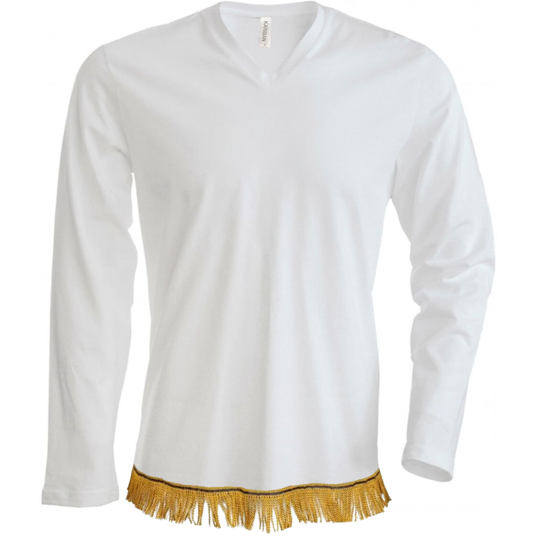 Men's Long Sleeved Fringed V-Neck