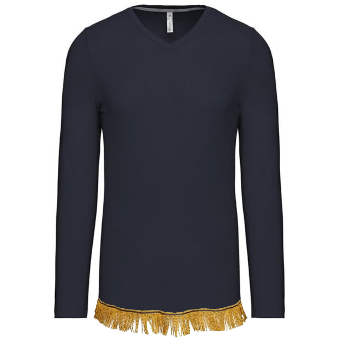 Men's Long Sleeved Fringed V-Neck
