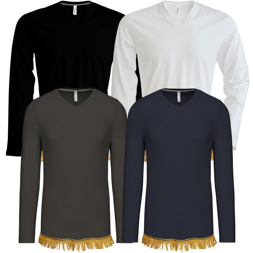 Men's Long Sleeved Fringed V-Neck