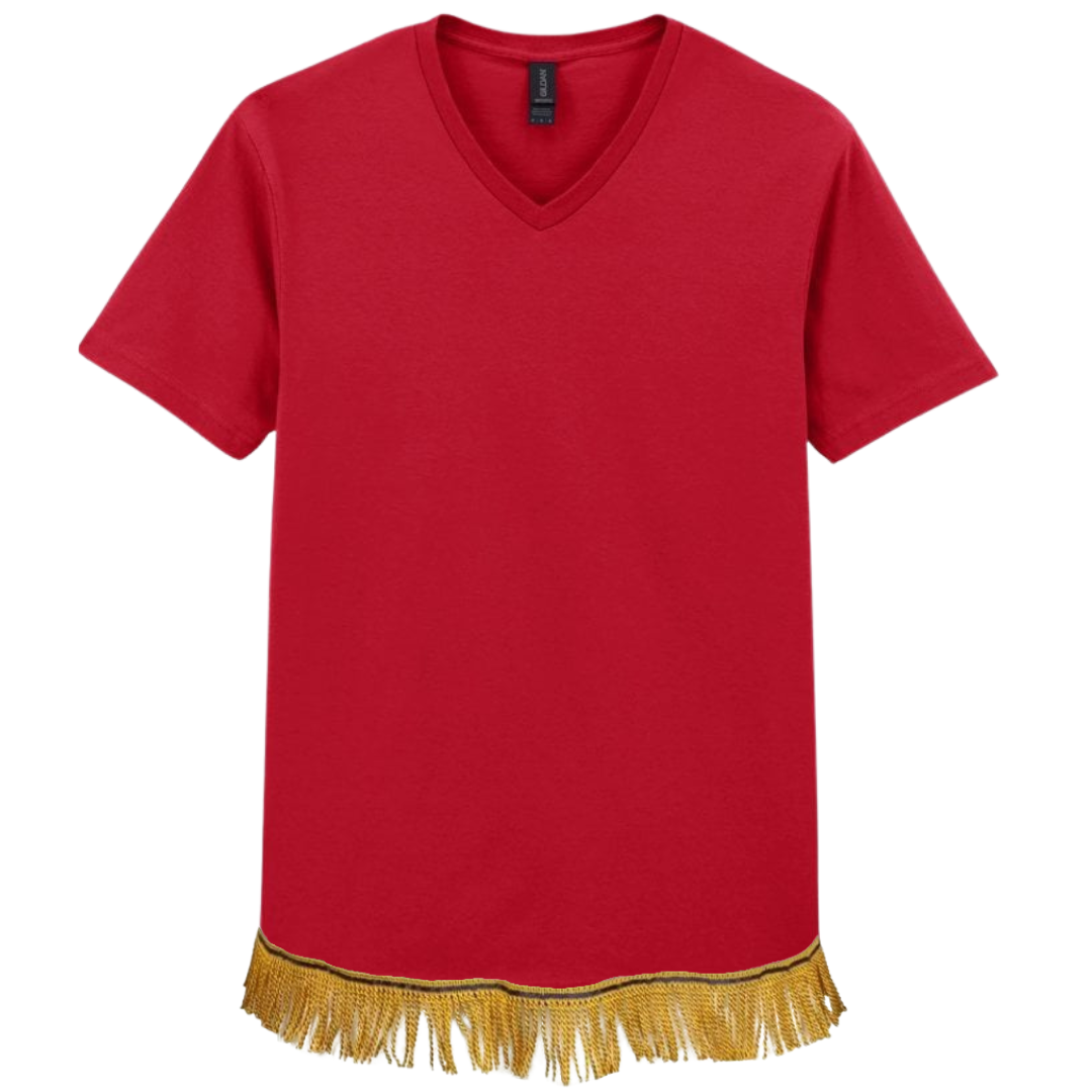 Men's Short Sleeved Fringed V-Neck T-Shirt
