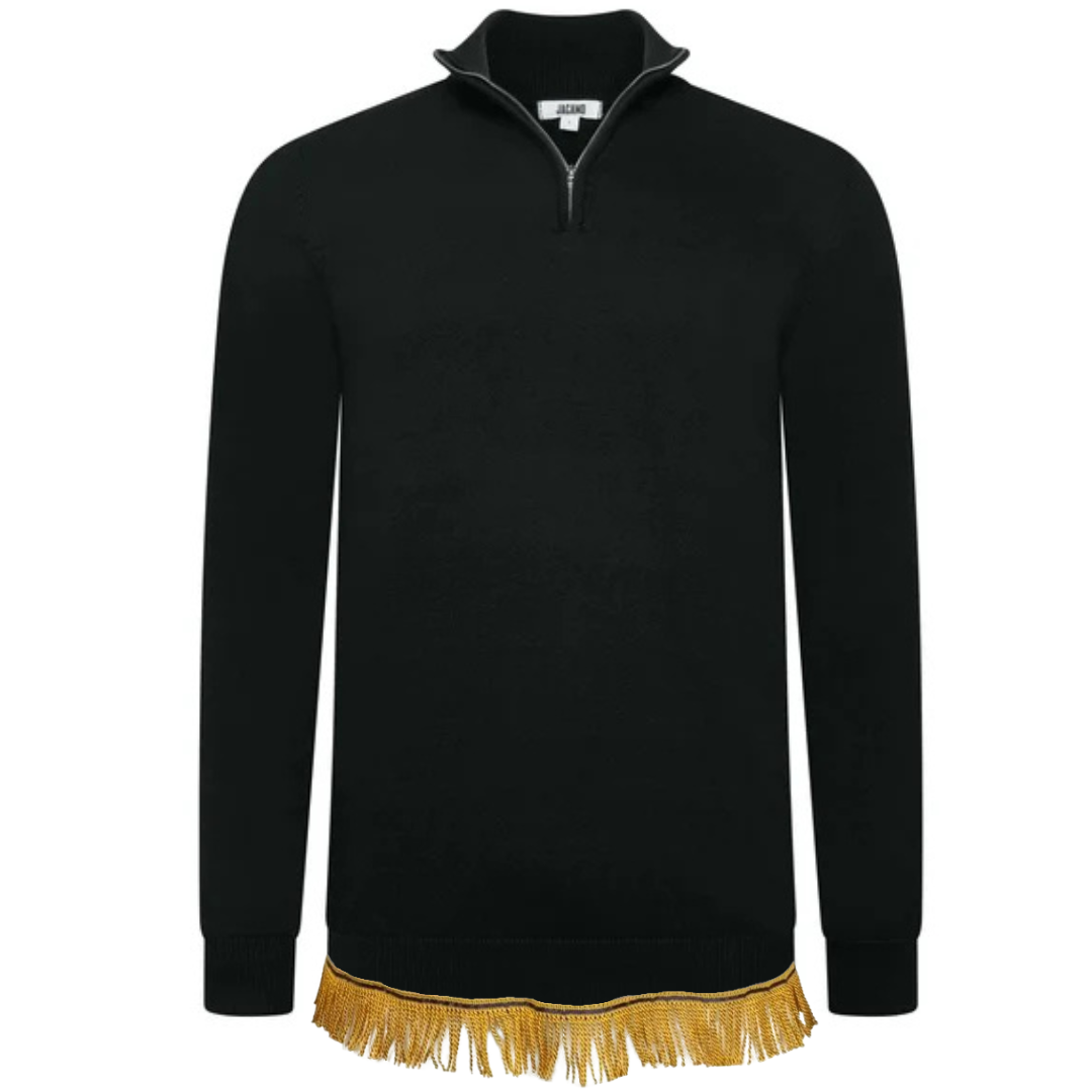 Men's Pure Cotton Quarter Zip Sweater with Fringes