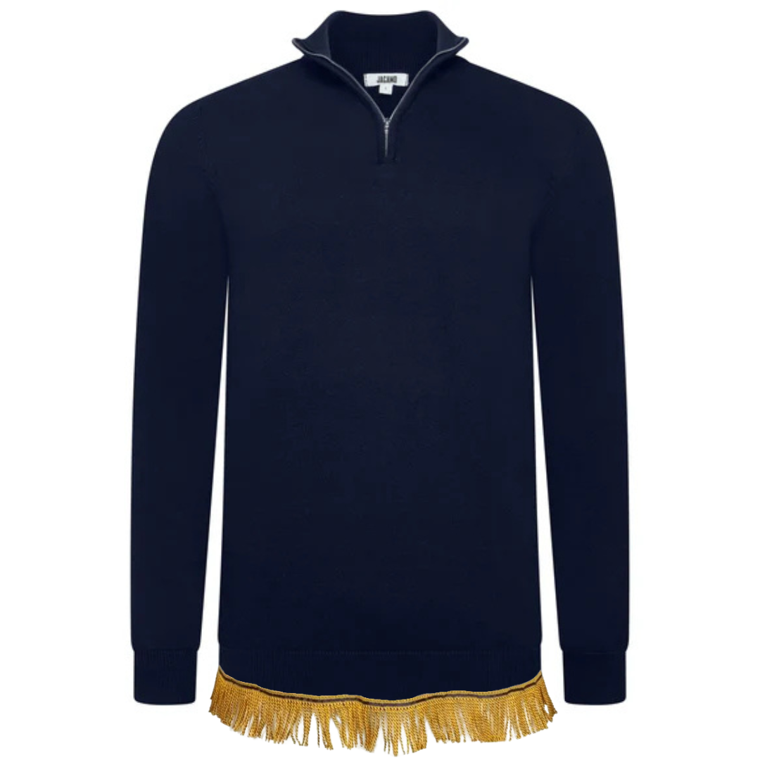 Men's Pure Cotton Quarter Zip Sweater with Fringes