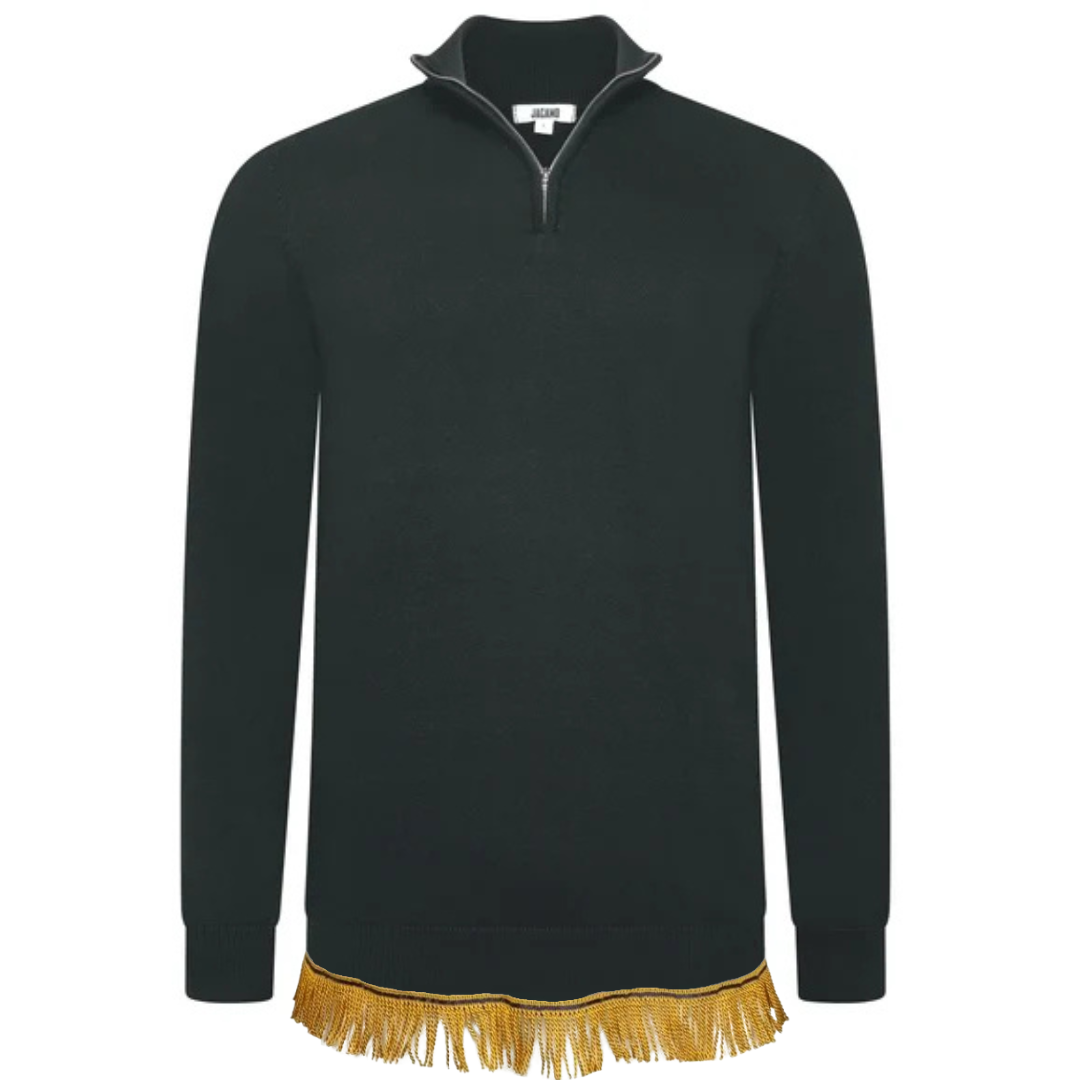 Men's Pure Cotton Quarter Zip Sweater with Fringes