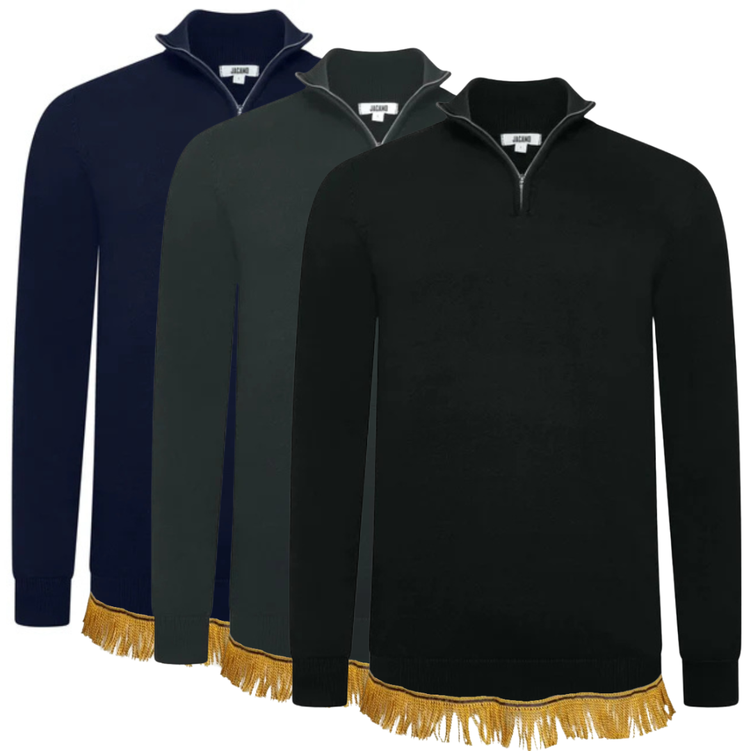 Men's Pure Cotton Quarter Zip Sweater with Fringes