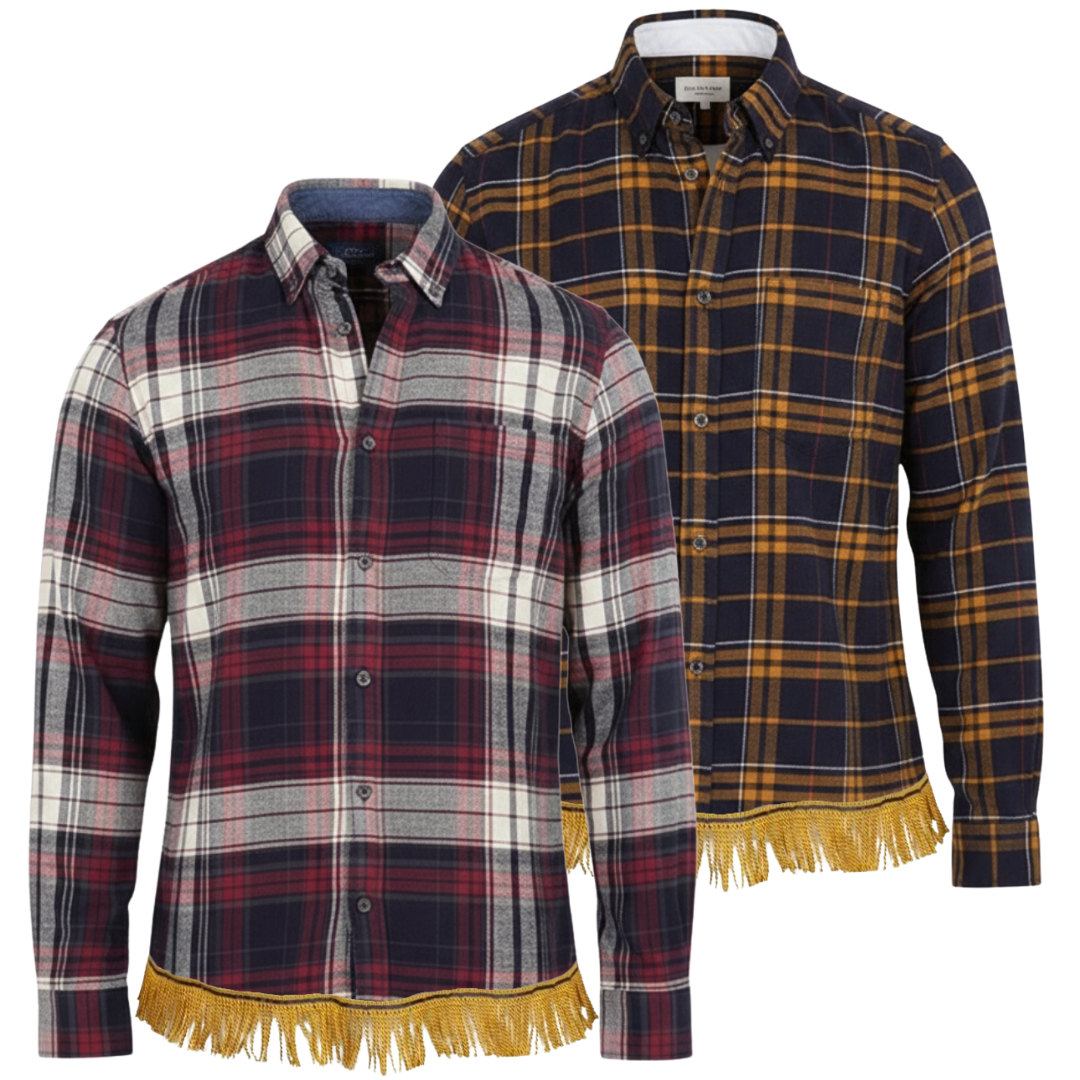 Men's Multi Flannel Long Sleeve Shirt with Fringes