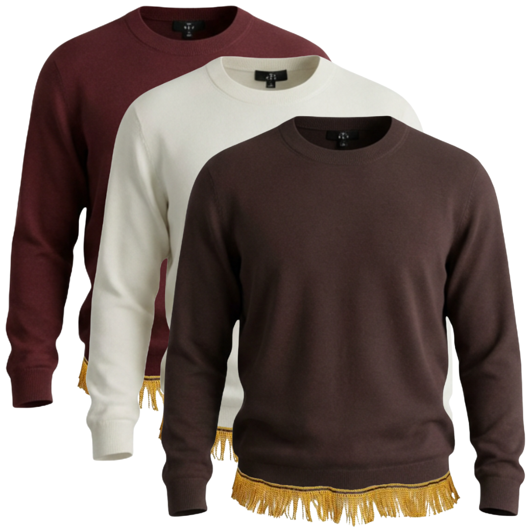Men's Fringed Cotton Crew Neck Sweater Bundle (3 Pack)