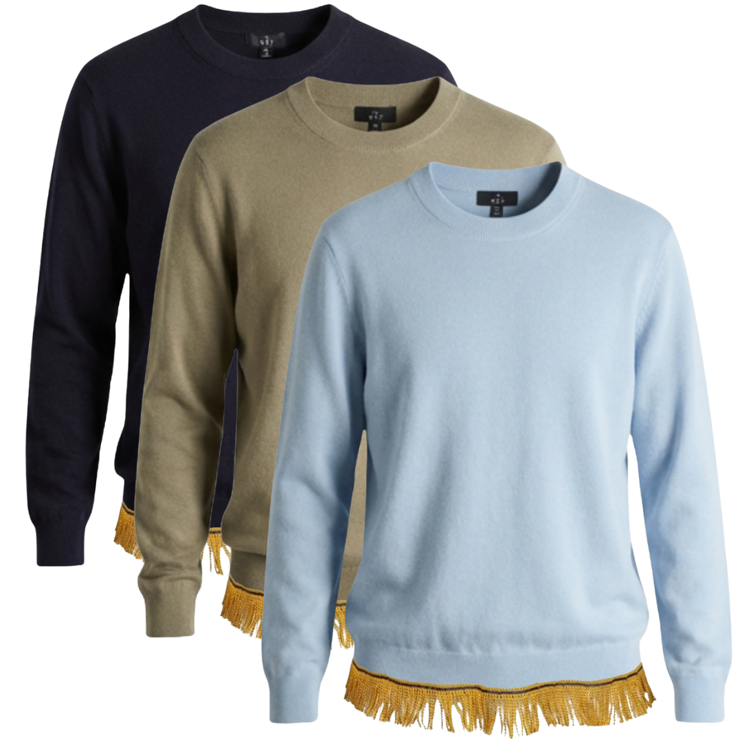 Men's Fringed Cotton Crew Neck Sweater Bundle (3 Pack)