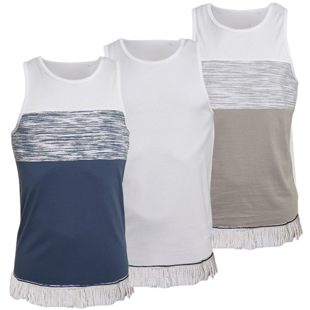 Men's Fringed Striped Vests Bundle (3 Pack)
