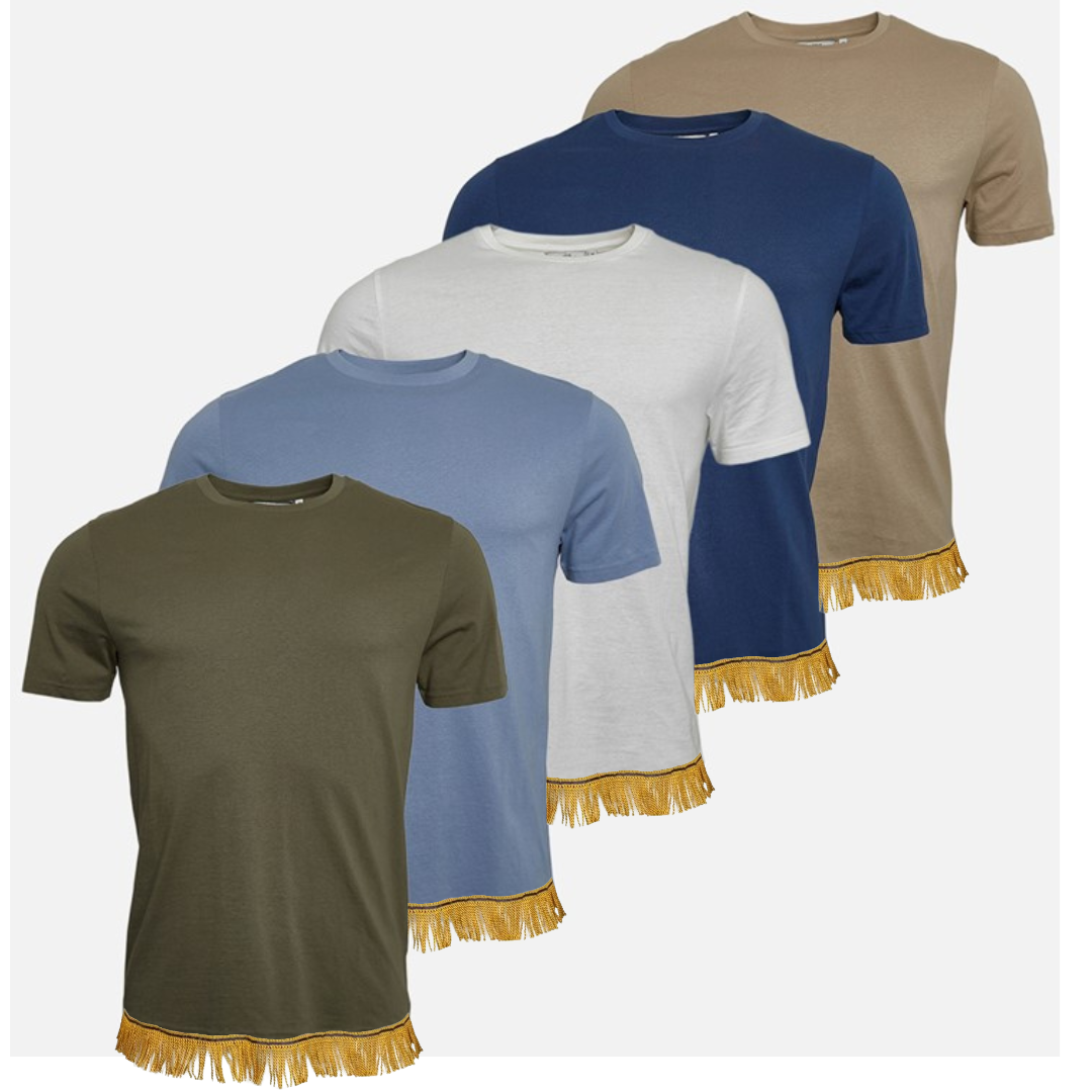 Men's Ribbed Crew Neck T-Shirts Bundle with Fringes (5 Pack)