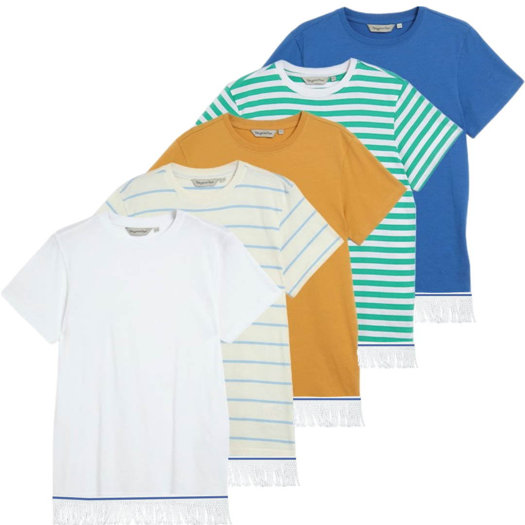 Boys' Plain & Stripe Mix T-Shirts Bundle with Fringes (5 Pack)