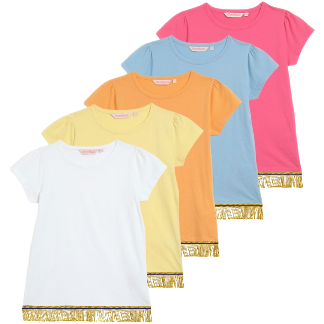 Girls' T-Shirts Bundle with Fringes (5 Pack)