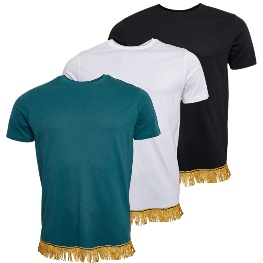 Men's Fringed Ribbed- Neck T-Shirts Bundle (3 Pack)