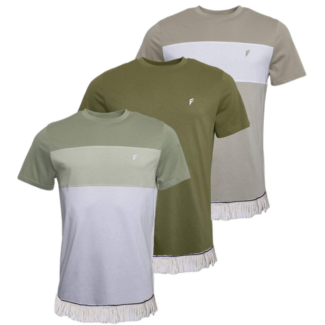 Men's Colour Block T-Shirts Bundle with Fringes (3 Pack)